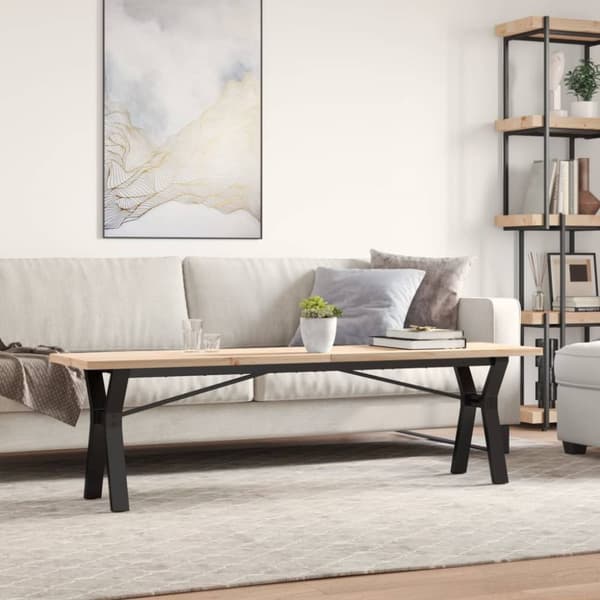 sofabord 160x40x45,5 cm Y-stel massivt fyrretræ og støbejern