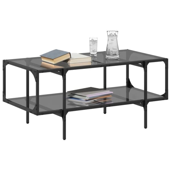 sofabord med sort glastop 98,5x50x45 cm stål