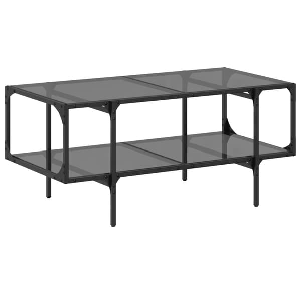 sofabord med sort glastop 98,5x50x45 cm stål