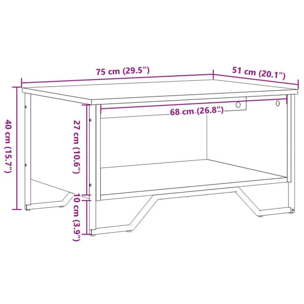 Soffbord rökfärgad ek 75x51x40 cm konstruerat trä