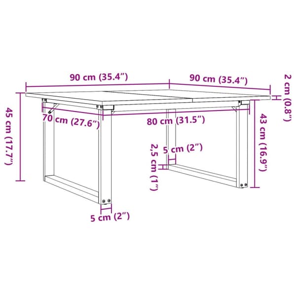 Soffbord O-ram 90x90x45 cm massiv furu och gjutjärn