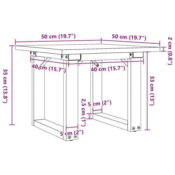 Sohvapöytä O-runko 50x50x35 cm täysi mänty ja valurauta
