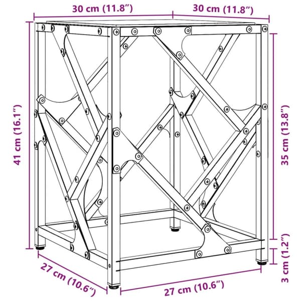 Soffbord med svart glasskiva 30x30x41 cm stål