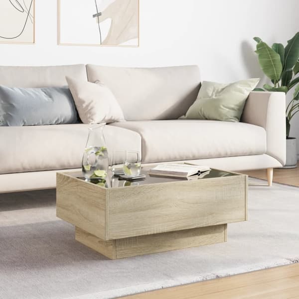 sofabord med LED-lys 70x50x30 cm konstrueret træ sonoma-eg