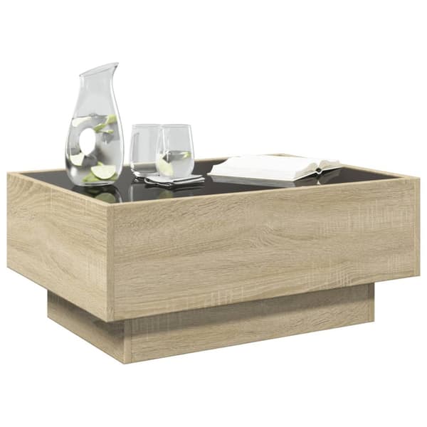 sofabord med LED-lys 70x50x30 cm konstrueret træ sonoma-eg