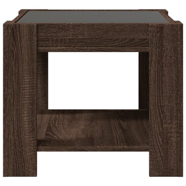 sofabord med LED-lys 53x53x45 cm konstrueret træ brunt eg