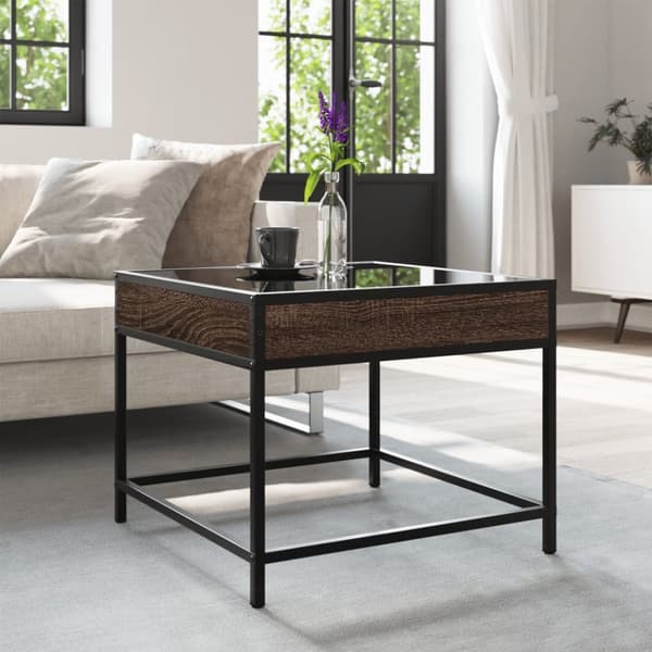 sofabord med Infinity LED-lys 50x50x41 cm brun egetræsfarve