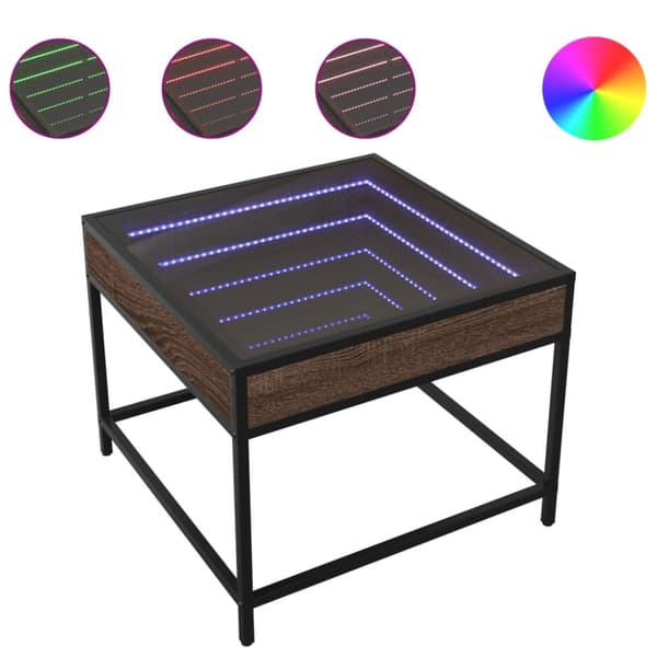 sofabord med Infinity LED-lys 50x50x41 cm brun egetræsfarve