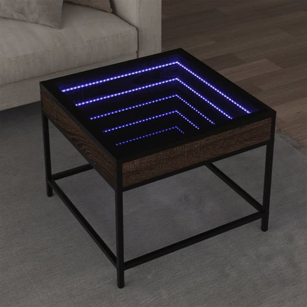 sofabord med Infinity LED-lys 50x50x41 cm brun egetræsfarve