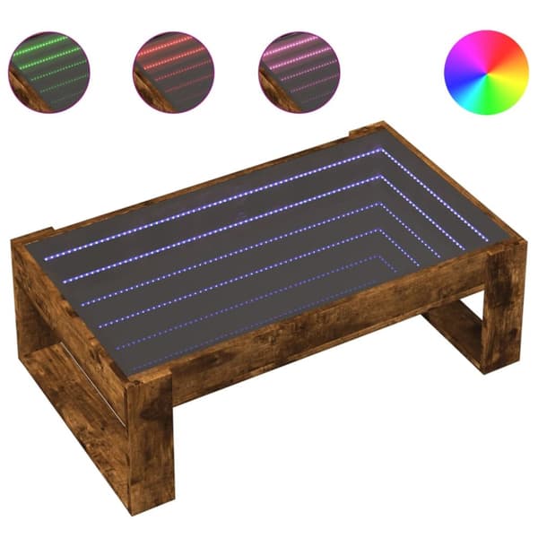 Sohvapöytä Infinity LED-valoilla savutammi 90x53x30 cm