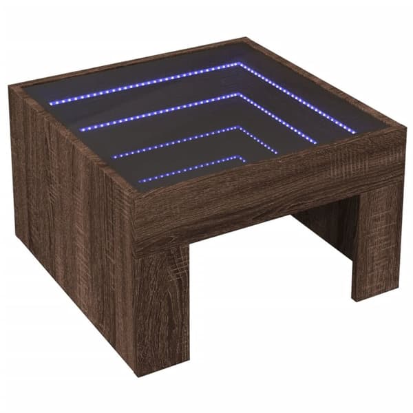 sofabord med Infinity LED-lys 50x50x30 cm brun egetræsfarve
