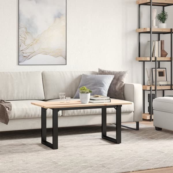 sofabord 100x50x45 cm O-stel massivt fyrretræ og støbejern