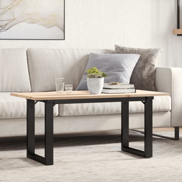 sofabord 100x50x45 cm O-stel massivt fyrretræ og støbejern