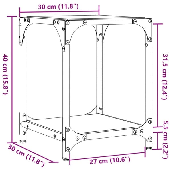 sofaborde med transparent glastop 2 stk 30x30x40 cm stål