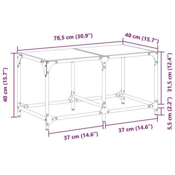 Soffbord med transparent glasskiva 78,5x40x40 cm stål