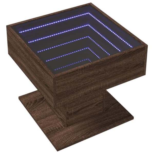 Soffbord med LEDs brun ek 50x50x45 cm konstruerat trä