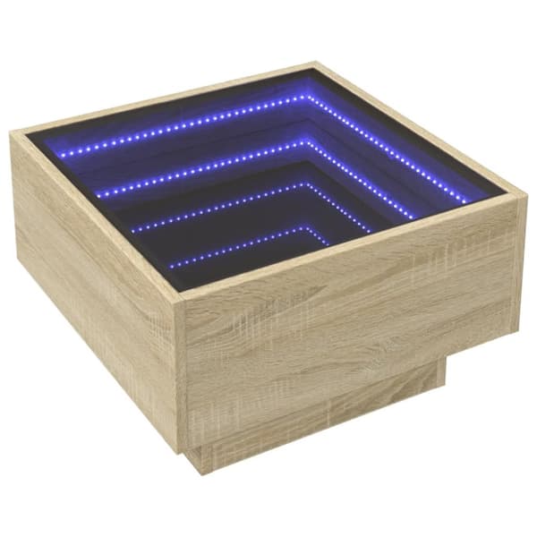 Soffbord med LEDs sonoma-ek 50x50x30 cm konstruerat trä