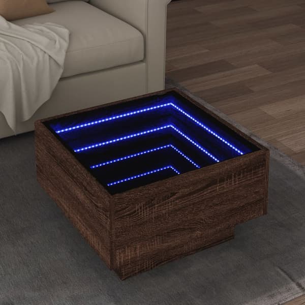 Sohvapöytä LED-valoilla ruskea tammi 50x50x30 cm tekninen puu