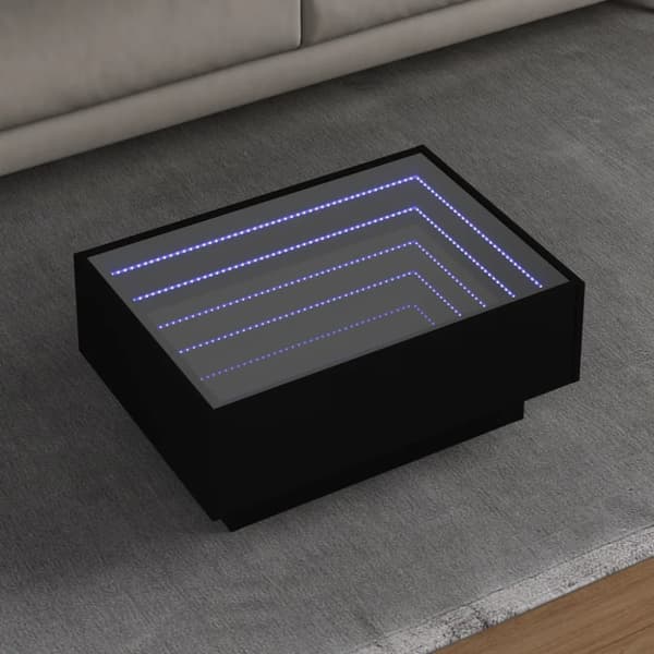 sofabord med LED-lys 70x50x30 cm konstrueret træ sort