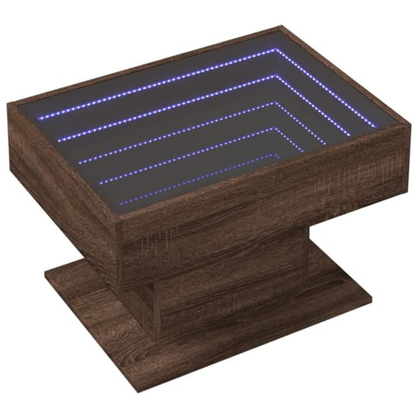 Sohvapöytä LED-valoilla ruskea tammi 70x50x45 cm tekninen puu