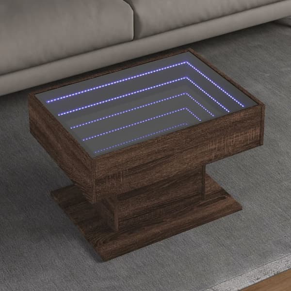 Sohvapöytä LED-valoilla ruskea tammi 70x50x45 cm tekninen puu