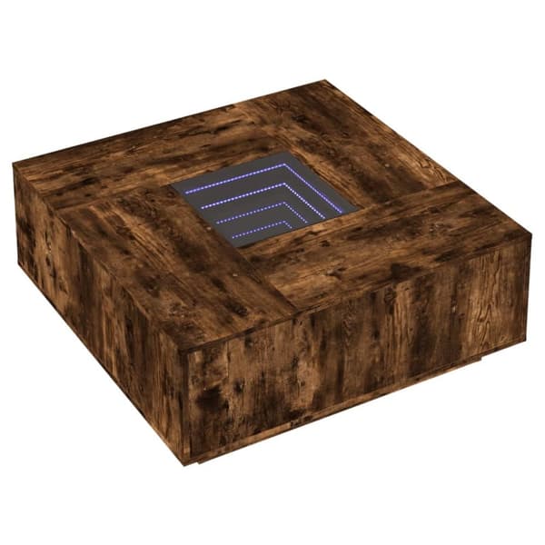 Soffbord med Infinity LEDs rökfärgad ek 100x100x40 cm