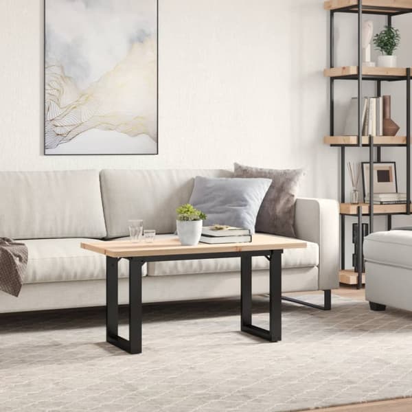 Sohvapöytä O-runko 90x40x45,5 cm täysi mänty ja valurauta