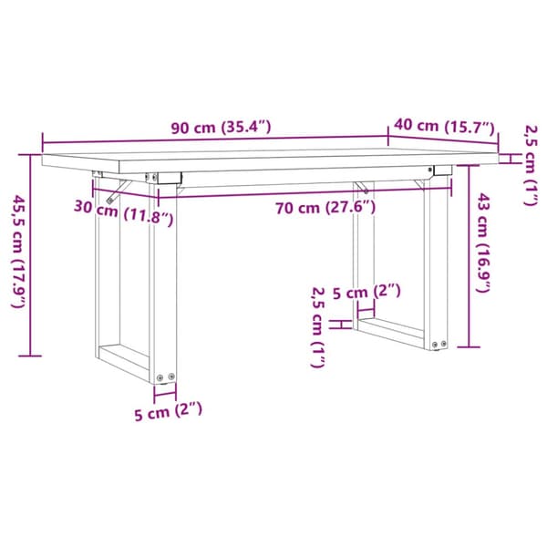 Sohvapöytä O-runko 90x40x45,5 cm täysi mänty ja valurauta