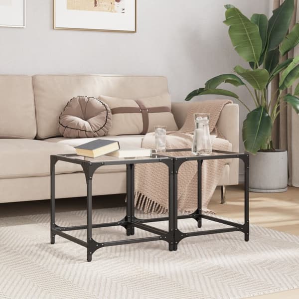 Soffbord med transparent glasskiva 2 st 40x40x40 cm stål