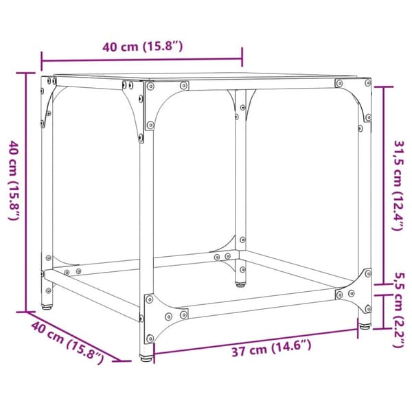 Soffbord med transparent glasskiva 2 st 40x40x40 cm stål