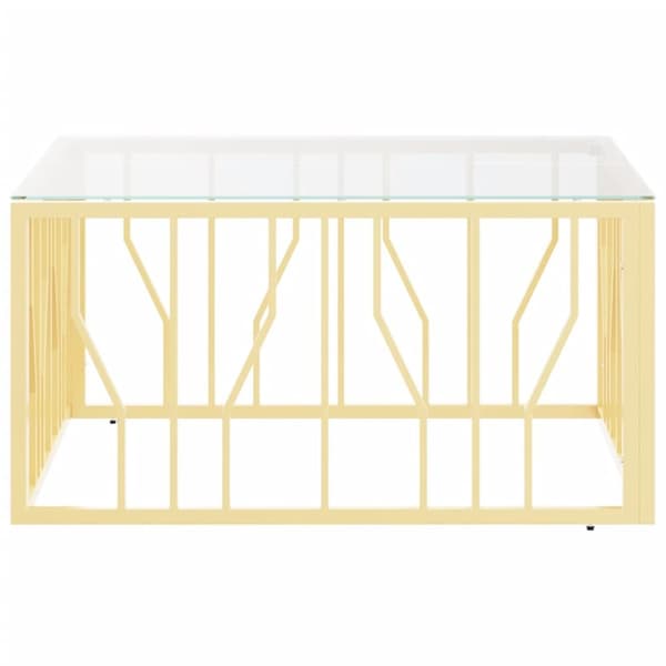 sofabord 80x80x40 cm rustfrit stål og glas guldfarvet