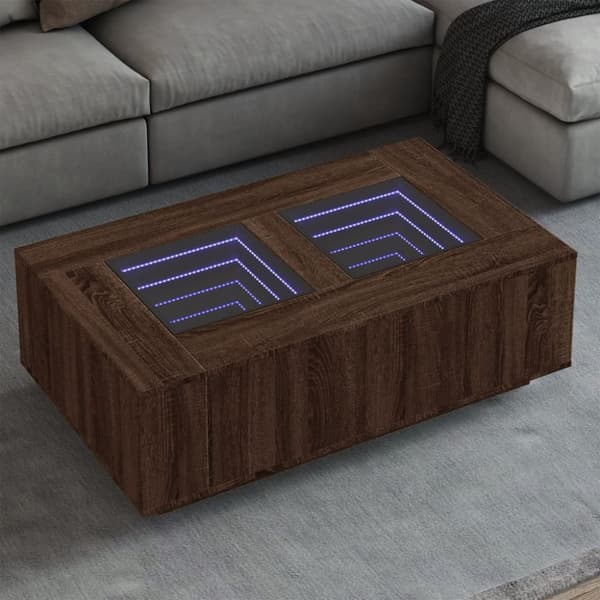 sohvapöytä Infinity LED-valoilla ruskea tammi 116x69x40 cm