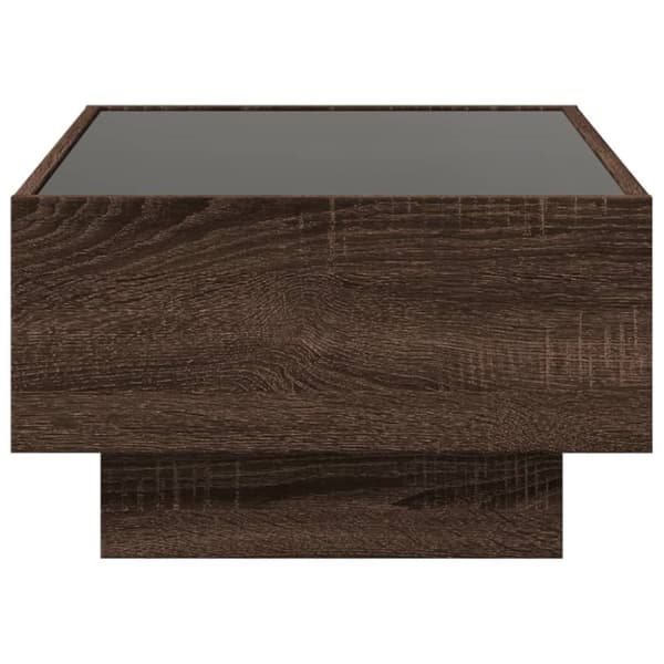 sofabord med LED-lys 70x50x30 cm konstrueret træ brunt eg