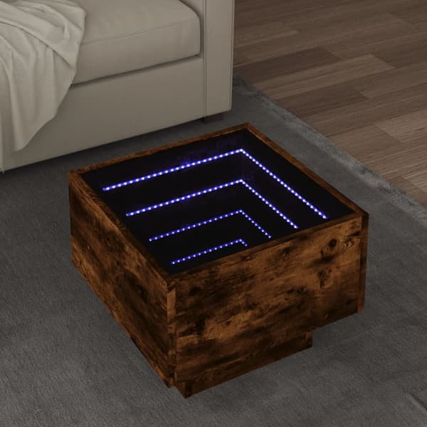 Sivupöytä LED-valoilla savutammi 40x40x30 cm tekninen puu