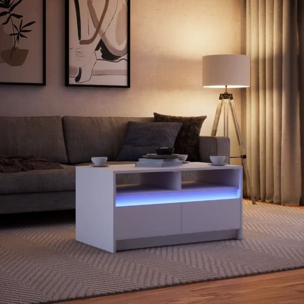 vidaXL sofabord med LED-lys konstrueret træ hvid