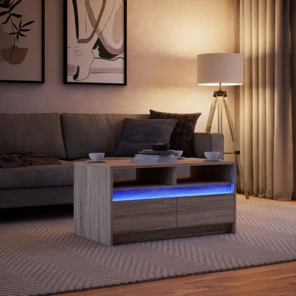 vidaXL sofabord med LED-lys konstrueret træ sonoma-eg