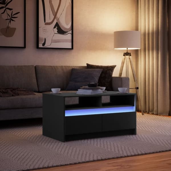 vidaXL sofabord med LED-lys konstrueret træ sort