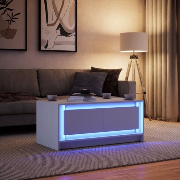 vidaXL Salongbord med LED-lys hvit konstruert tre