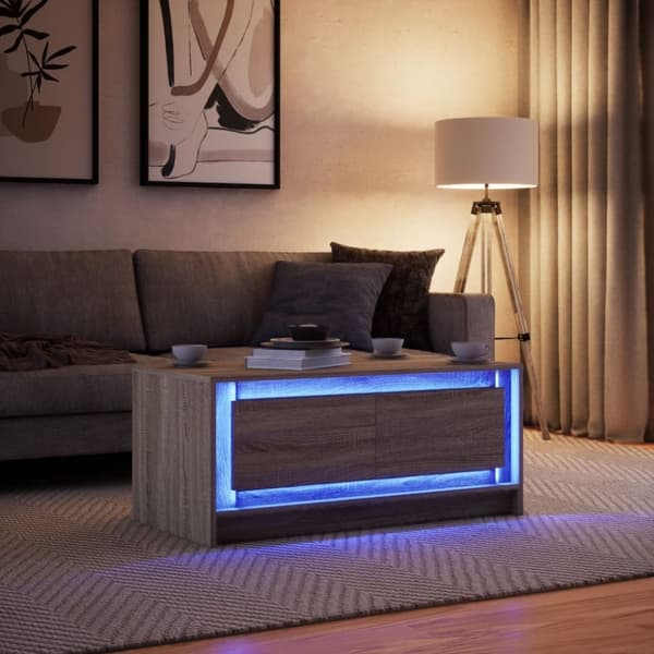 vidaXL Salongbord med LED-lys sonoma eik konstruert tre