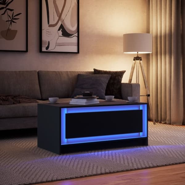 vidaXL Salongbord med LED-lys svart konstruert tre