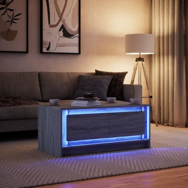 vidaXL Soffbord med LEDs grå sonoma konstruerat trä