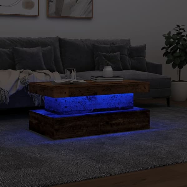 vidaXL sofabord med LED-lys 90x50x40 cm gammelt trælook