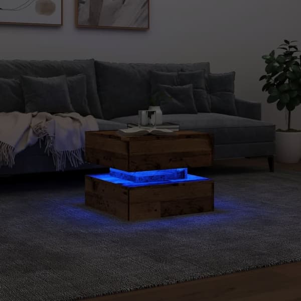 vidaXL Soffbord med LED gammalt trä 50x50x40 cm
