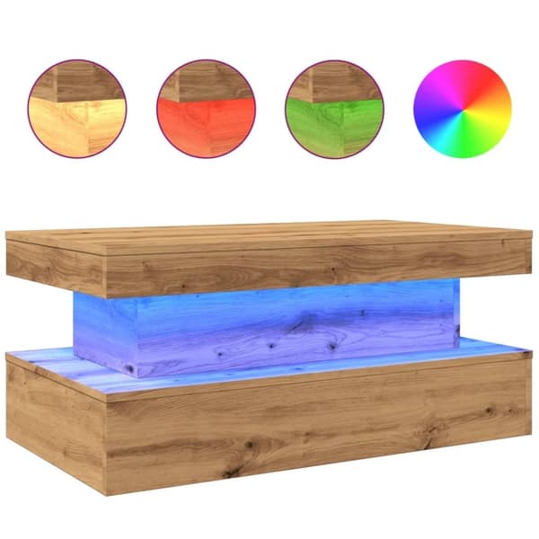 vidaXL sofabord med LED-lys 90x50x40 cm kunsteg