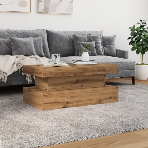 vidaXL sofabord med LED-lys 90x50x40 cm kunsteg