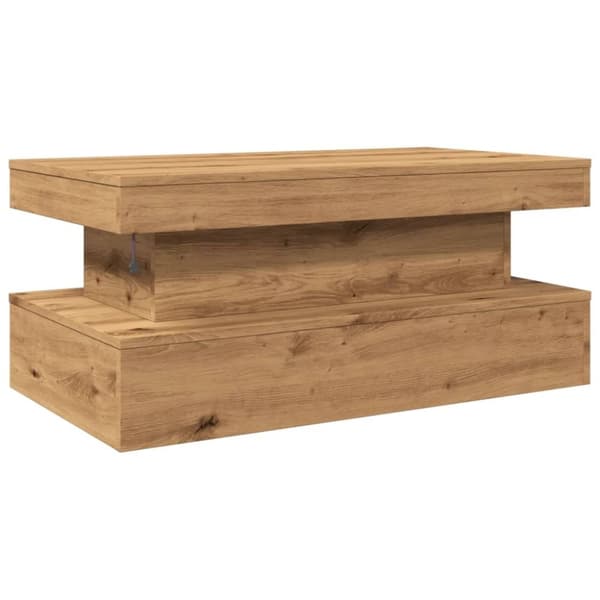 vidaXL sofabord med LED-lys 90x50x40 cm kunsteg