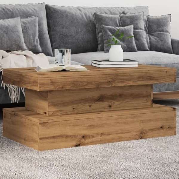 vidaXL sofabord med LED-lys 90x50x40 cm kunsteg