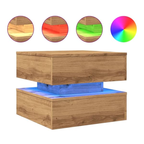 vidaXL sofabord med LED-lys 50x50x40 cm egetræsfarve