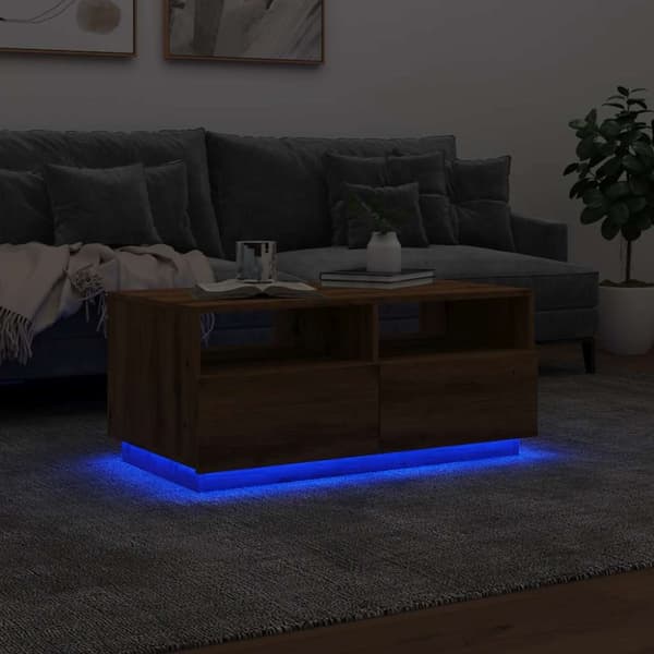 vidaXL Salongbord med LED-lys artisan eik 90x49x40 cm