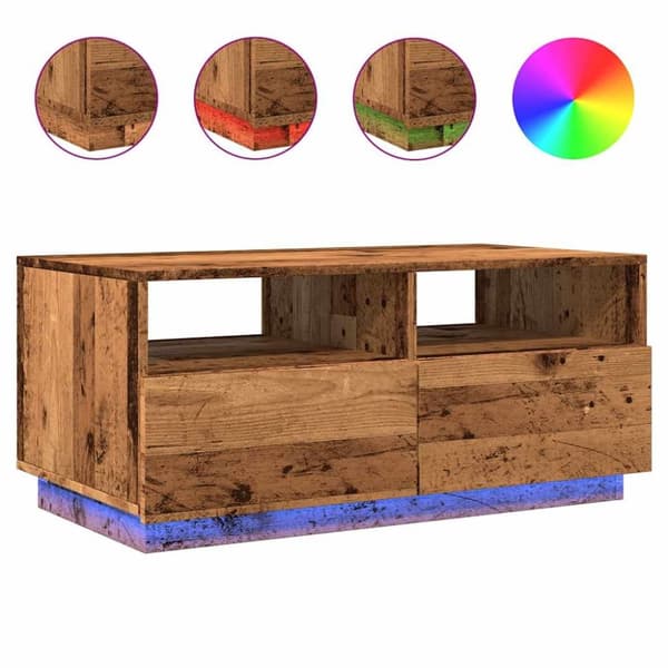 vidaXL sofabord med LED-lys 90x49x40 cm gammelt trælook
